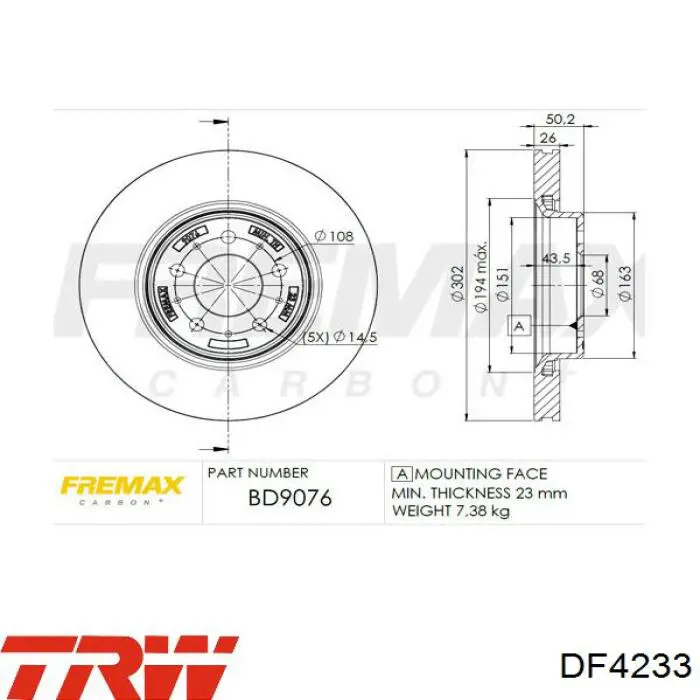 Диск гальмівний передній Bosch 986478454