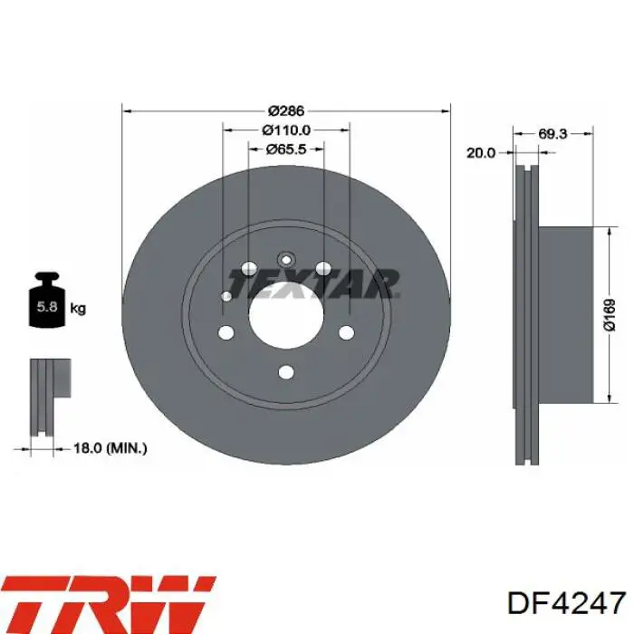 DF4247 TRW диск гальмівний задній