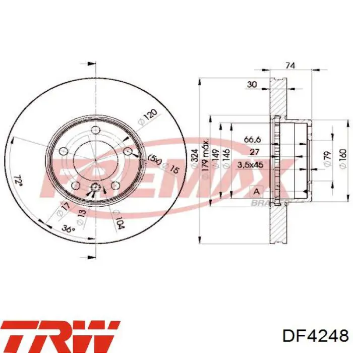 Диск переднього гальма TRW DF4248 ціна, від 65.50 USD