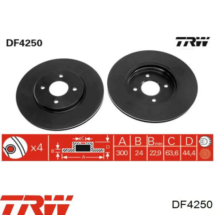 DF4250 TRW диск гальмівний передній