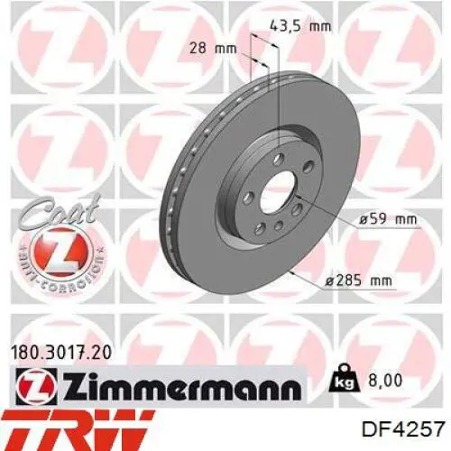 Диск гальмівний передній TRW DF4257
