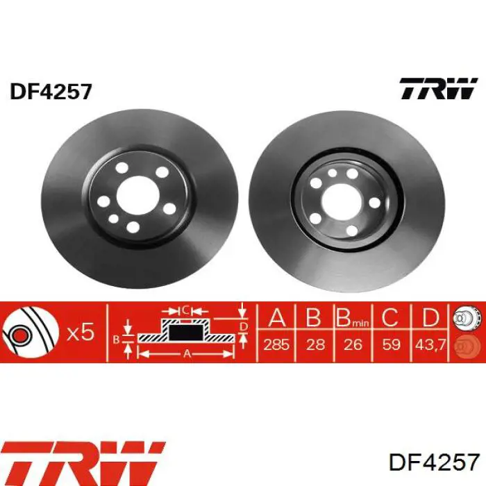 DF4257 TRW диск гальмівний передній