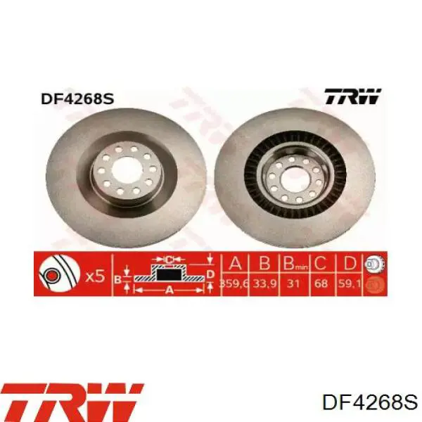 Диск гальмівний передній TRW DF4268S