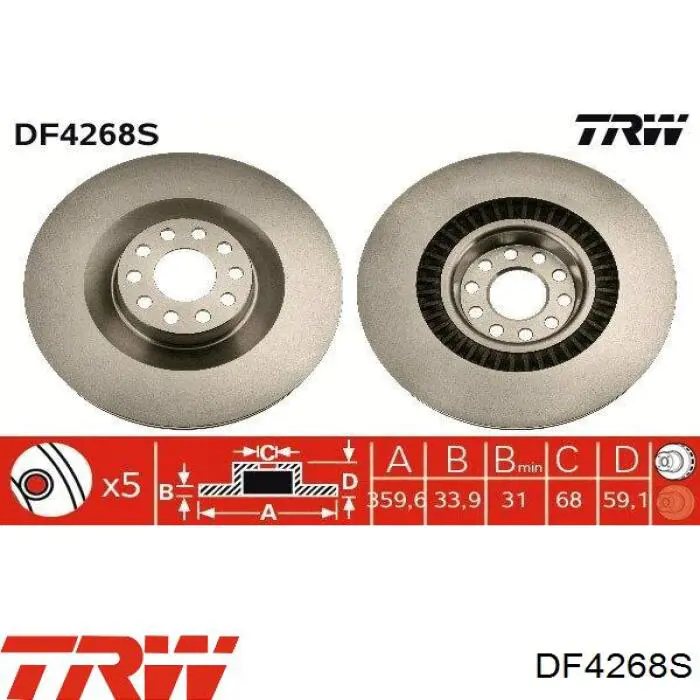 Диск переднього гальма TRW DF4268S ціна, від 99.74 USD