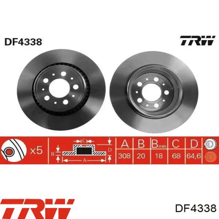 DF4338 TRW диск гальмівний задній