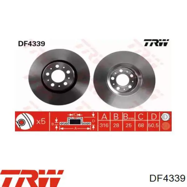 DF4339 TRW Гальмо дискове переднє