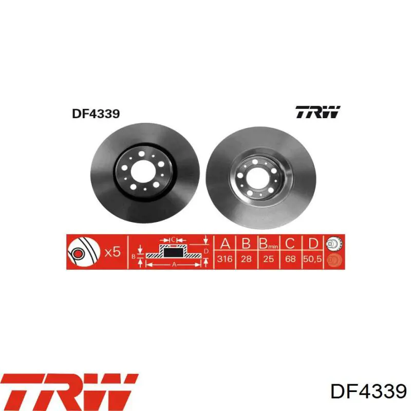 DF4339 TRW диск гальмівний передній