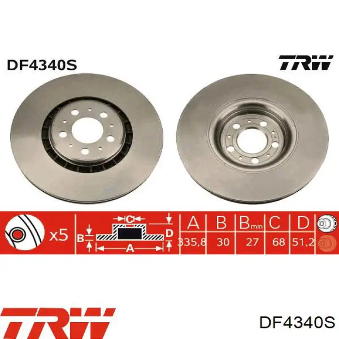 DF4340S TRW диск гальмівний передній