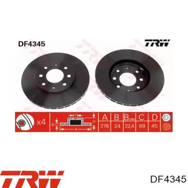 Диск гальмівний передній TRW DF4345