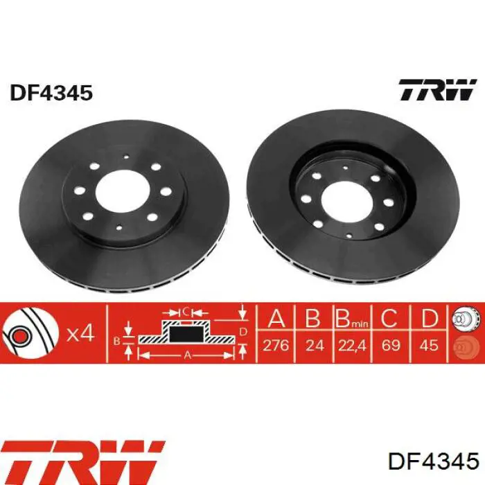 Диск переднього гальма TRW DF4345 ціна, від 29.77 USD