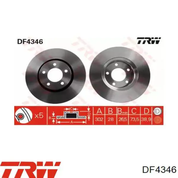 DF4346 TRW диск гальмівний передній