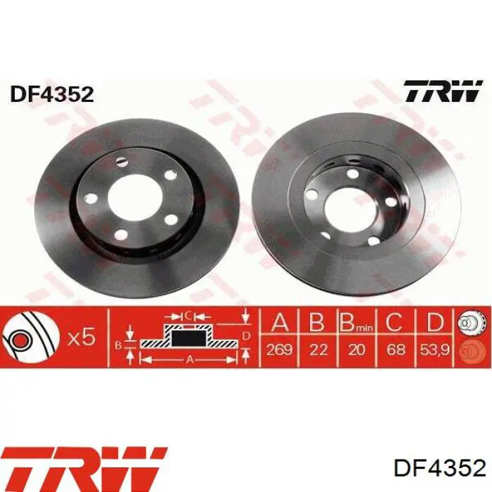 DF4352 TRW диск гальмівний задній