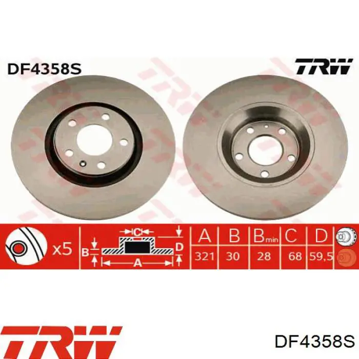 DF4358S TRW диск гальмівний передній