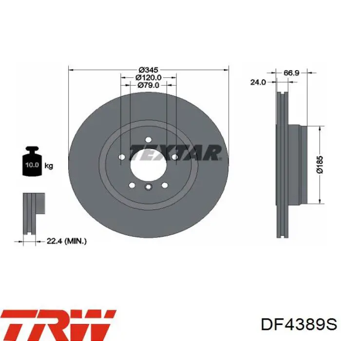 Диск гальмівний задній TRW DF4389S