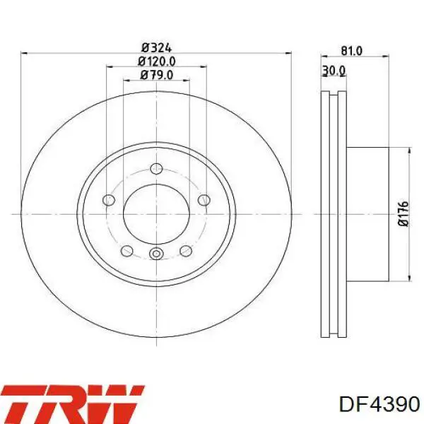 Диск переднього гальма TRW DF4390 ціна, від 70.12 USD