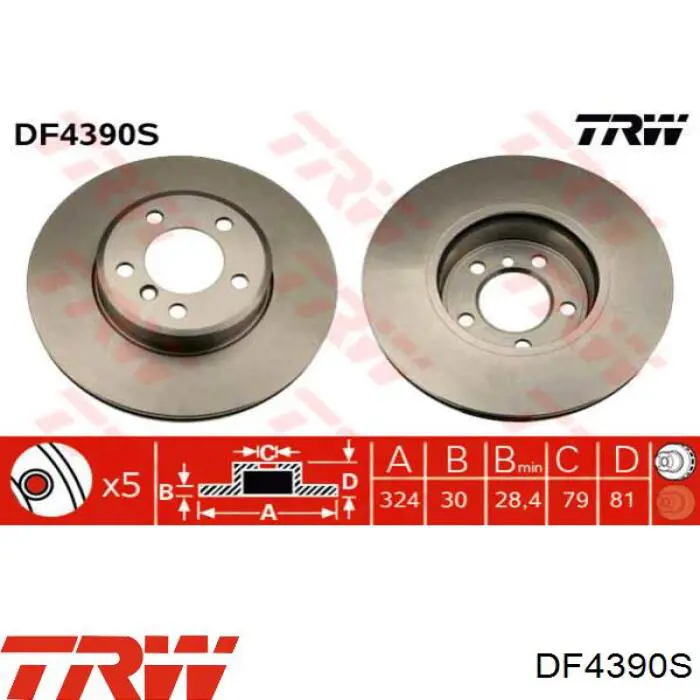 Диск переднього гальма TRW DF4390S ціна, від 69.81 USD