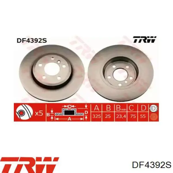 Диск переднього гальма TRW DF4392S ціна, від 75.72 USD