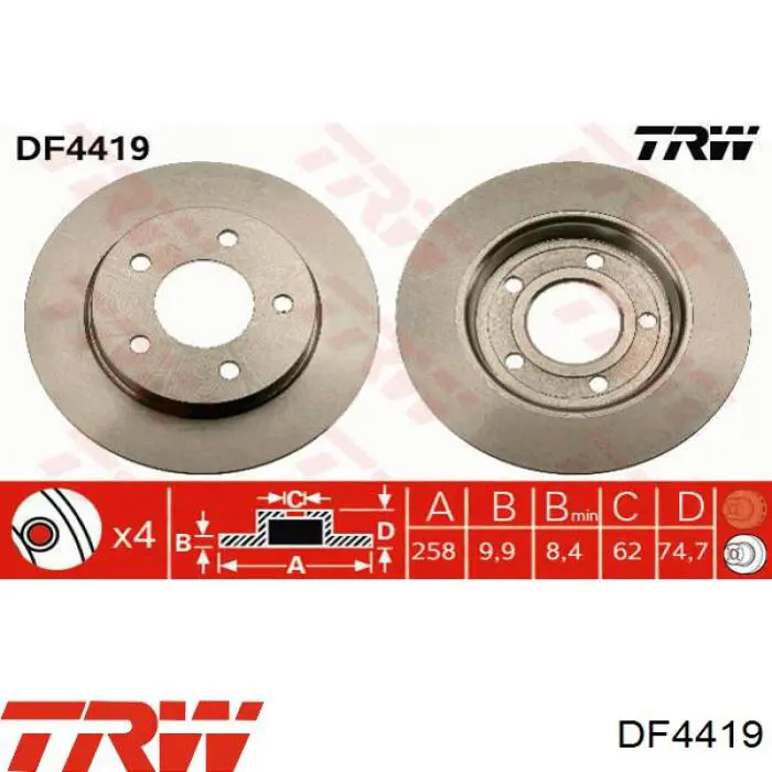 DF4419 TRW диск гальмівний задній