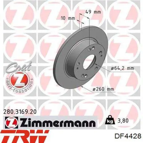 Купити DF4428 TRW Диск заднього гальма