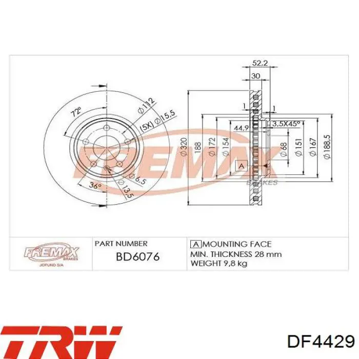Гальмівні диски передні DF4429 TRW