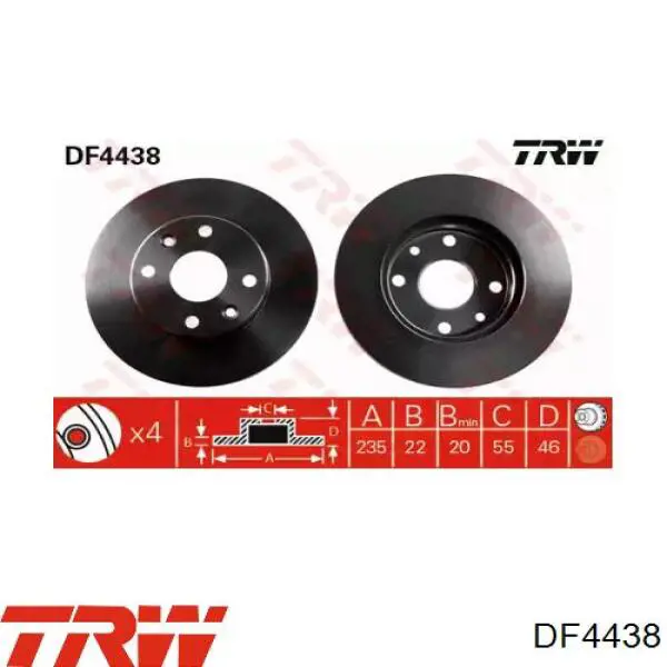 DF4438 TRW диск гальмівний передній