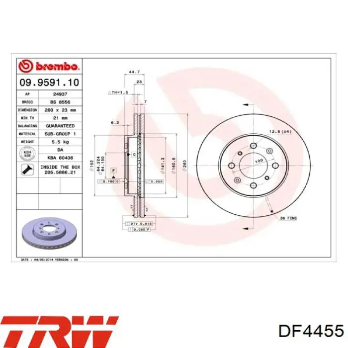 Гальмівні диски передні DF4455 TRW
