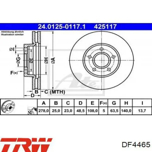 Диск гальмівний передній TRW DF4465