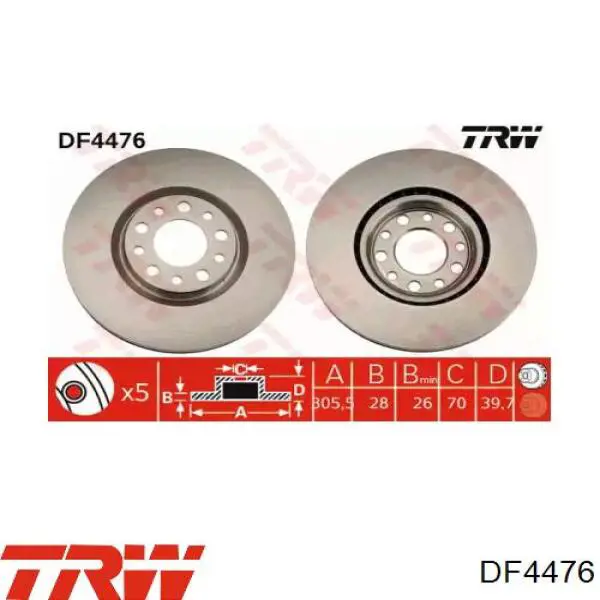 Диск переднього гальма TRW DF4476 ціна, від 52.28 USD