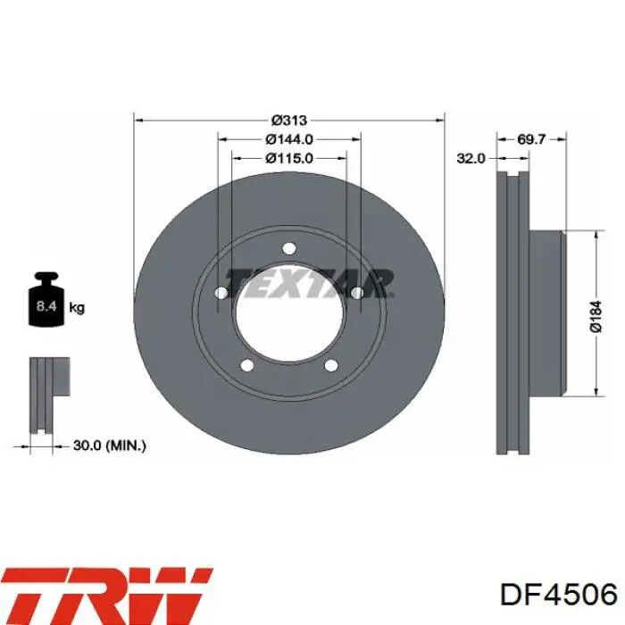 Диск переднього гальма TRW DF4506 ціна, від 54.26 USD