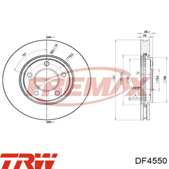 Диск гальмівний передній TRW DF4550