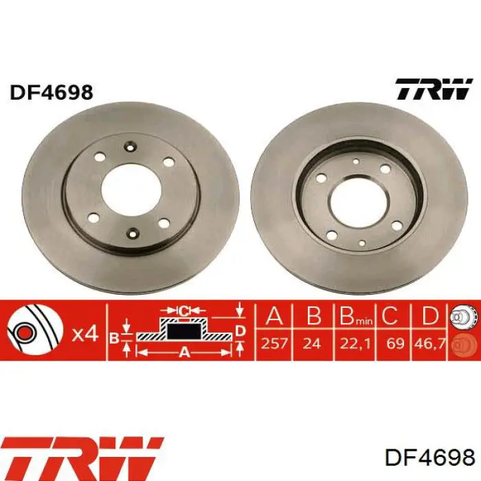 DF4698 TRW диск гальмівний передній