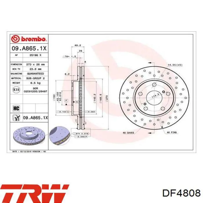 Гальмівні диски передні DF4808 TRW