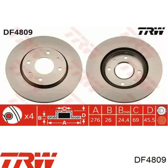 DF4809 TRW диск гальмівний передній