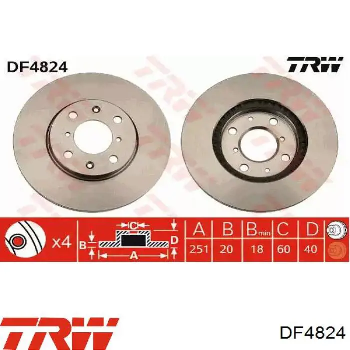 Диск переднього гальма TRW DF4824 ціна, від 31.99 USD