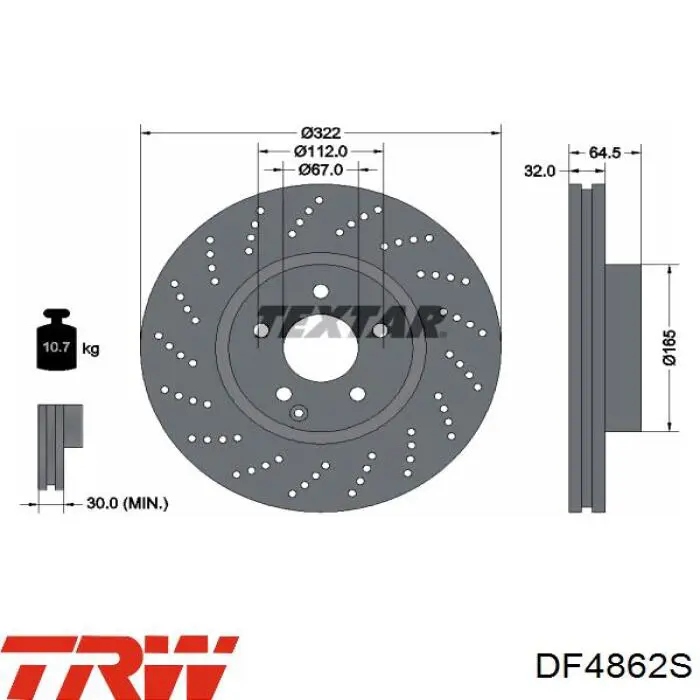 Диск гальмівний передній TRW DF4862S