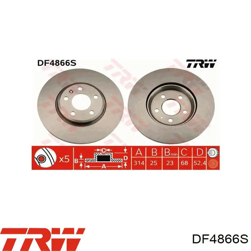 DF4866S TRW Диск тормозной передний (314х25 мм)