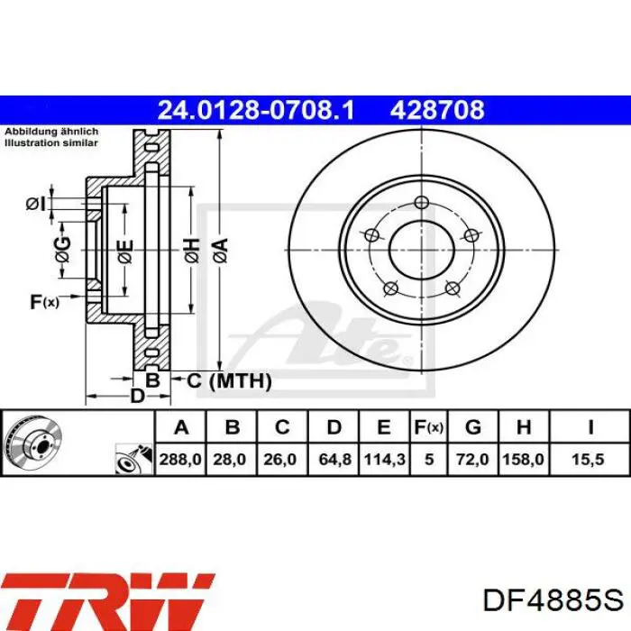 Диск переднього гальма TRW DF4885S ціна, від 48.79 USD