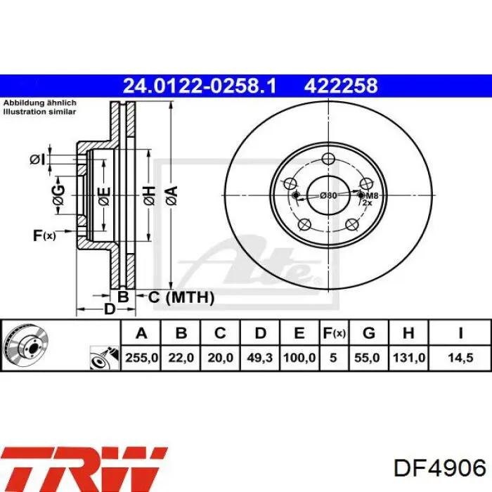 Диск гальмівний передній TRW DF4906
