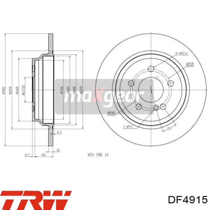 Диск гальмівний задній TRW DF4915