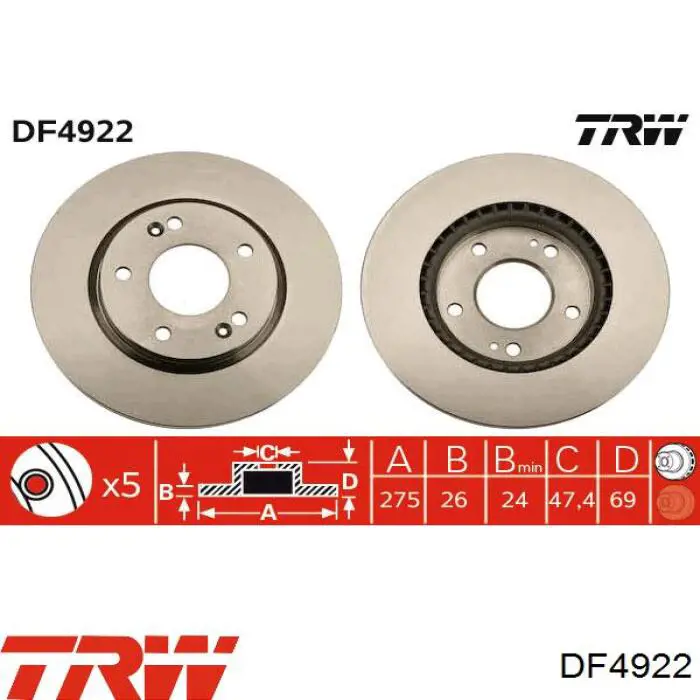 DF4922 TRW диск гальмівний передній