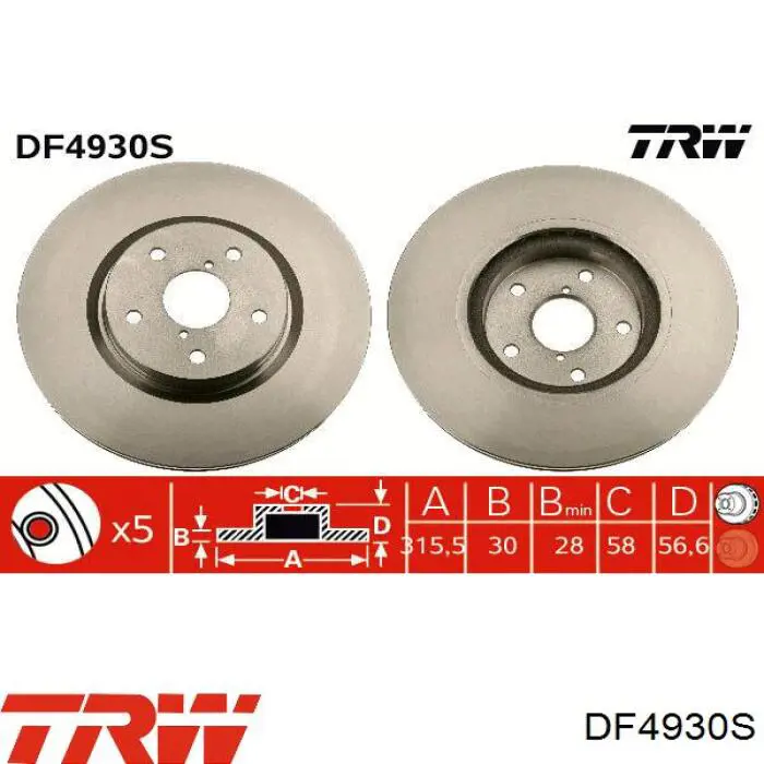 Диск переднього гальма TRW DF4930S ціна, від 86.48 USD