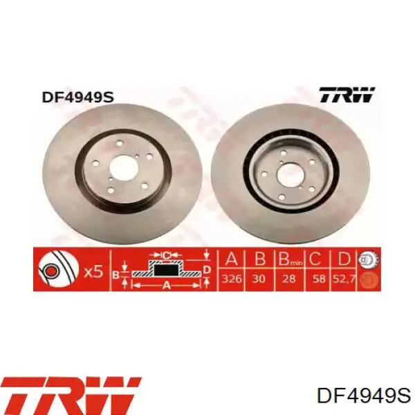 Диск переднього гальма TRW DF4949S ціна, від 30.07 USD