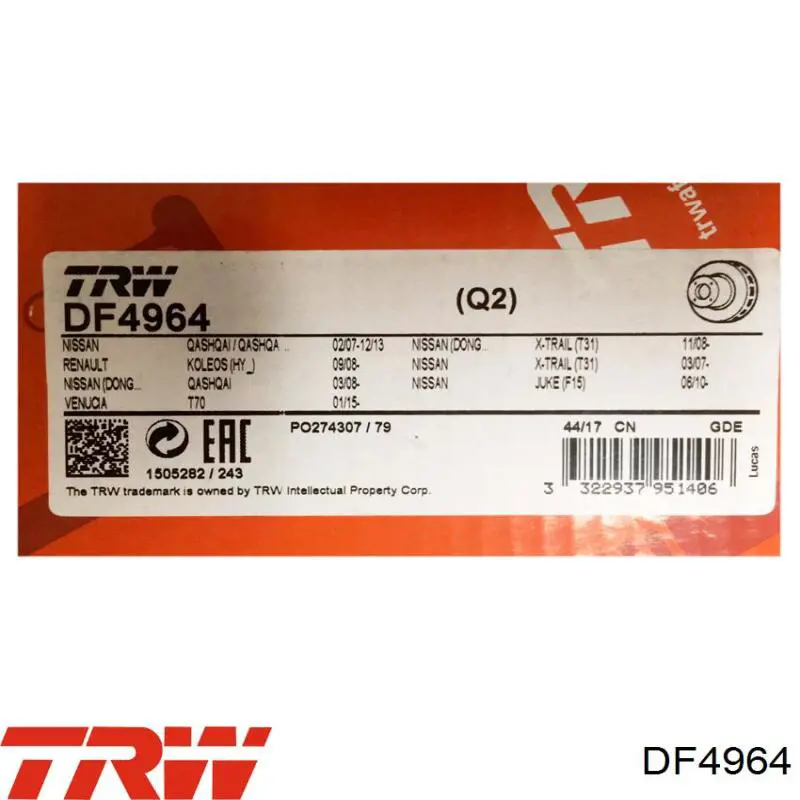 Гальмівні диски передні DF4964 TRW