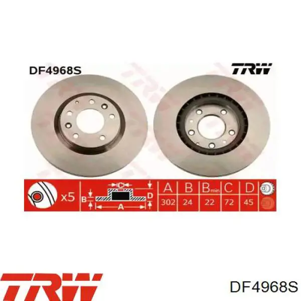 Диск переднього гальма TRW DF4968S ціна, від 35.46 USD