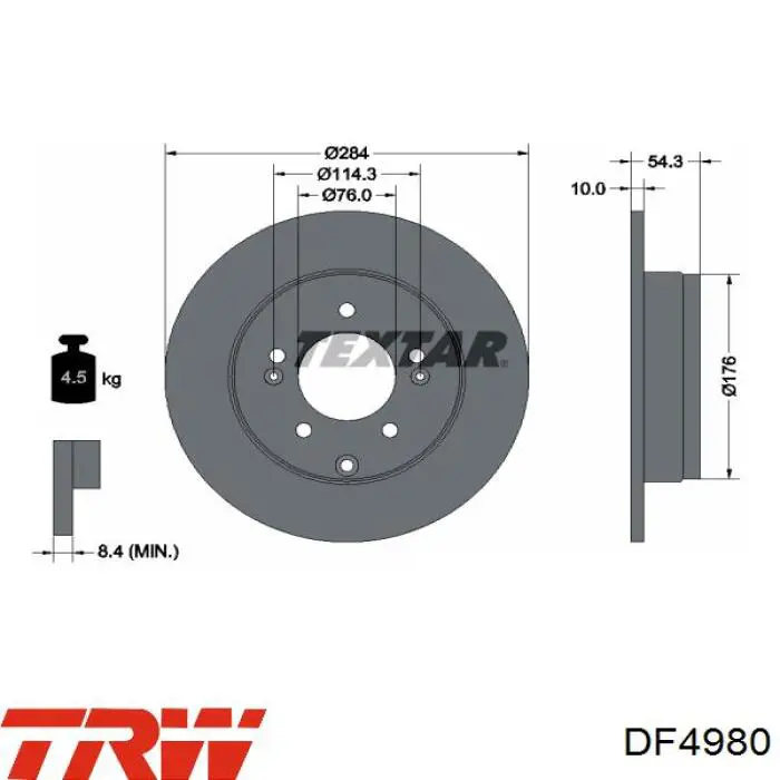Диск гальмівний задній TRW DF4980