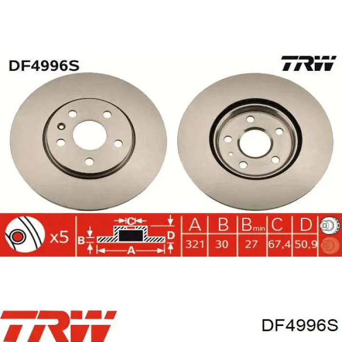Гальмівні диски передні DF4996S TRW