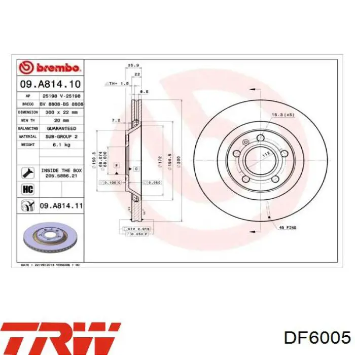 Купити DF6005 TRW Диск заднього гальма