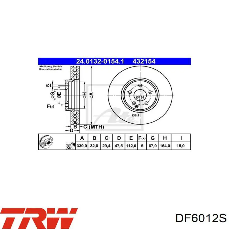 Диск гальмівний передній TRW DF6012S