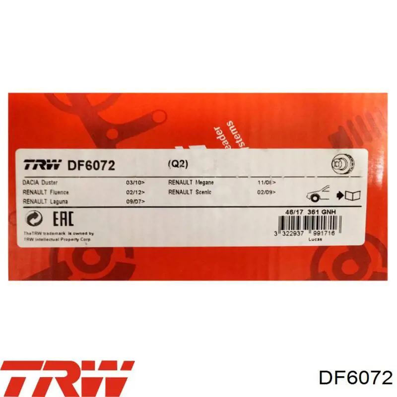Гальмівні диски передні DF6072 TRW