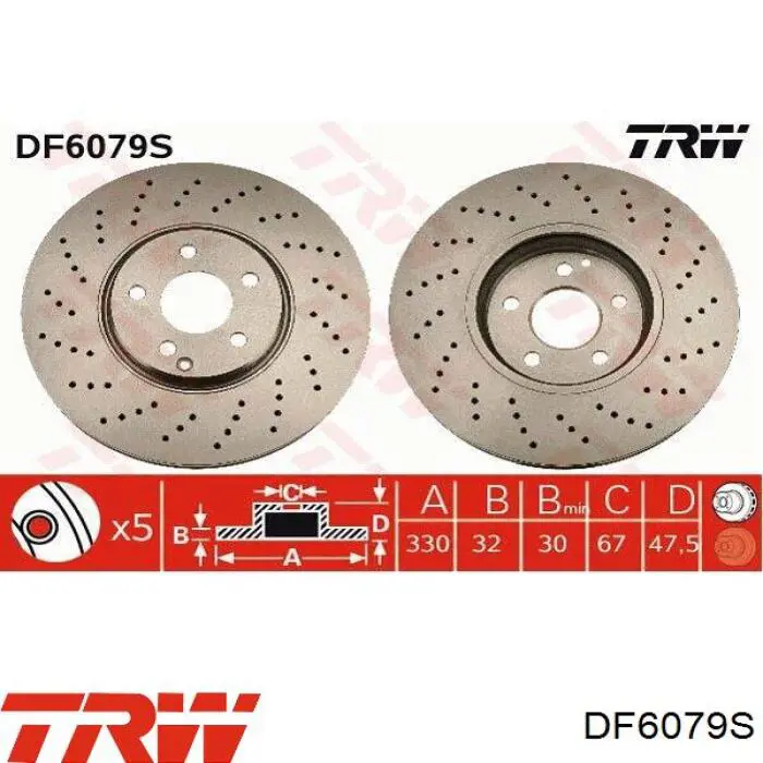 Диск переднього гальма TRW DF6079S ціна, від 91.48 USD